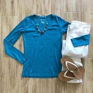 Turquoise v-neck long-sleeved top Size S